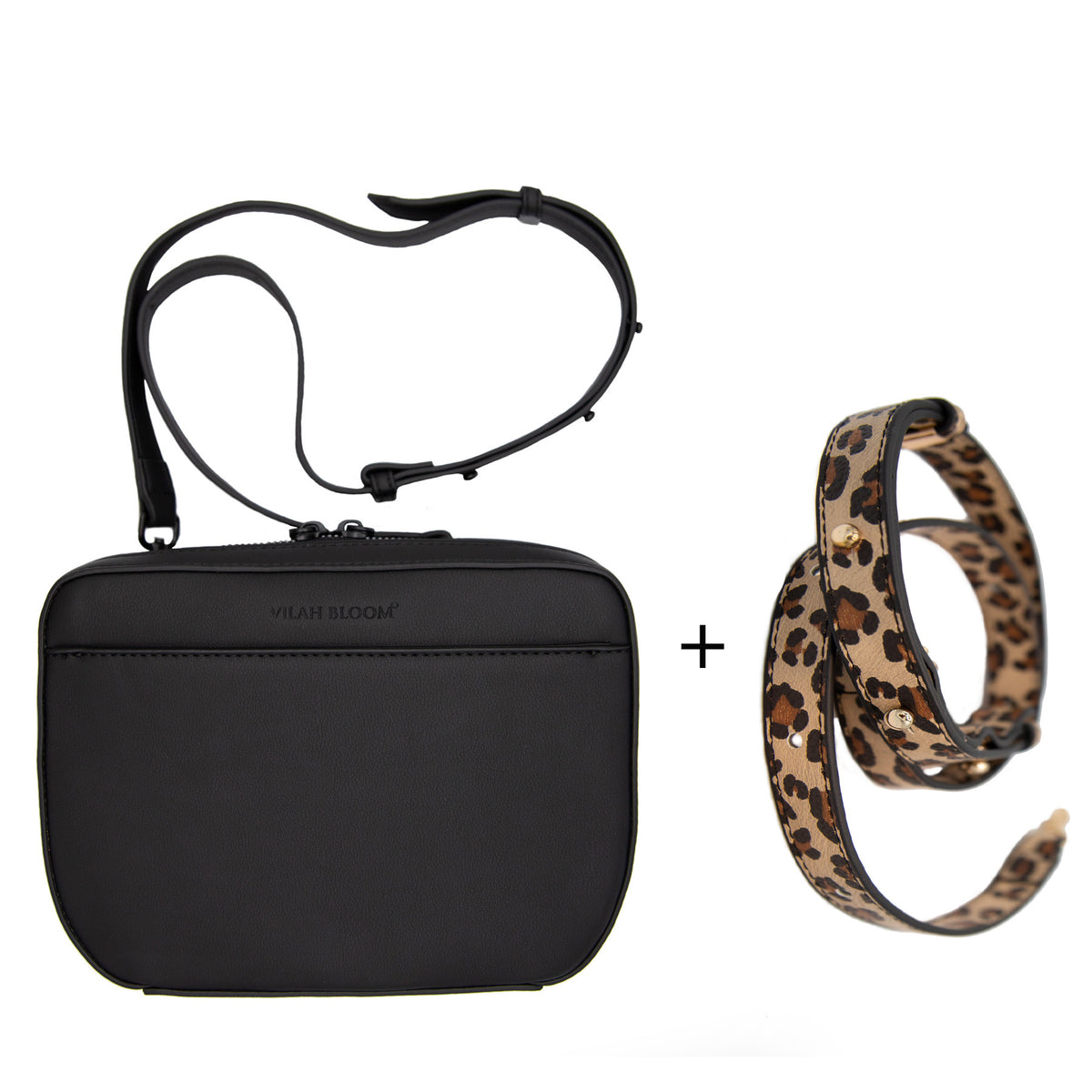 3-n-1 Crossbody- Matte Black w/Modern Leopard Strap – Vilah