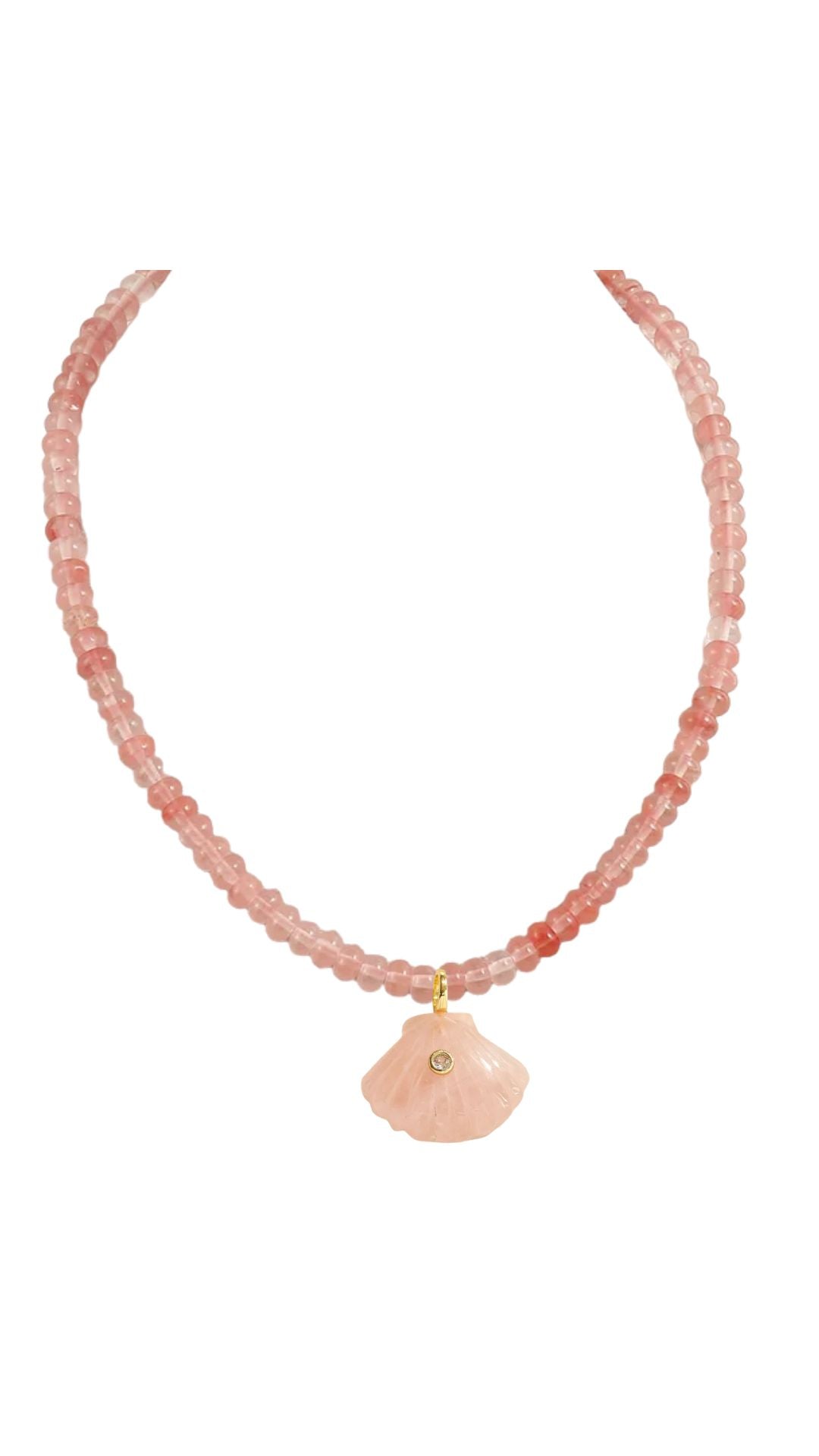Beaded Rose Quartz Shell Necklace: Soft Pink – Vilah Bloom